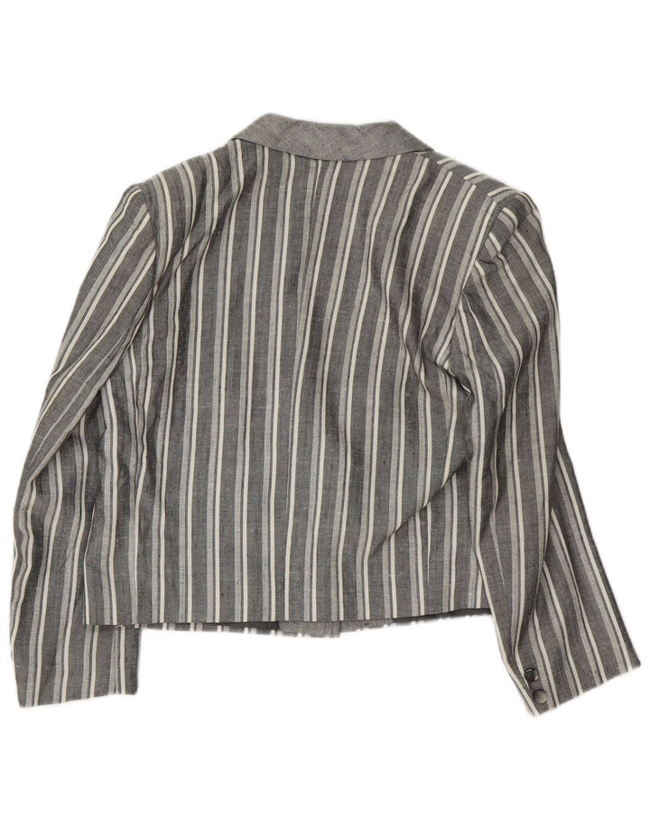 Jaqueta Blazer Vintage Feminina Crop 1 Botão Reino Unido 12 Listrado Cinza Médio