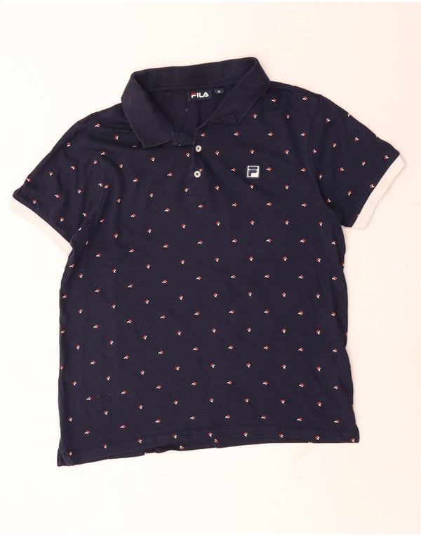 Camisa polo masculina Fila XL azul marinho algodão manchado