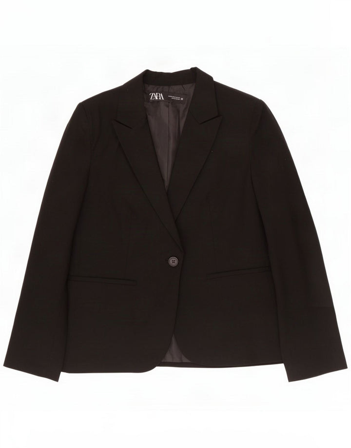 Jaqueta blazer feminina de 1 botão Zara UE 38 poliéster preto pequeno