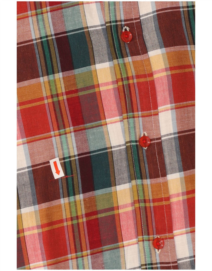 Camisa militar masculina VINTAGE de manga curta IT 50 xadrez multicolorida média