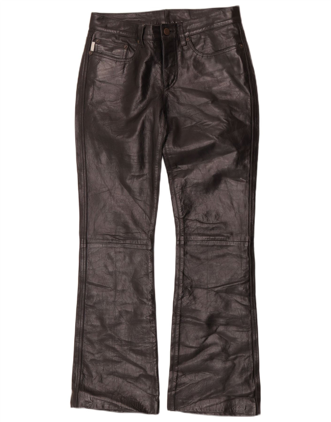 Calça feminina de couro Iceberg Bootcut W27 L29 couro preto