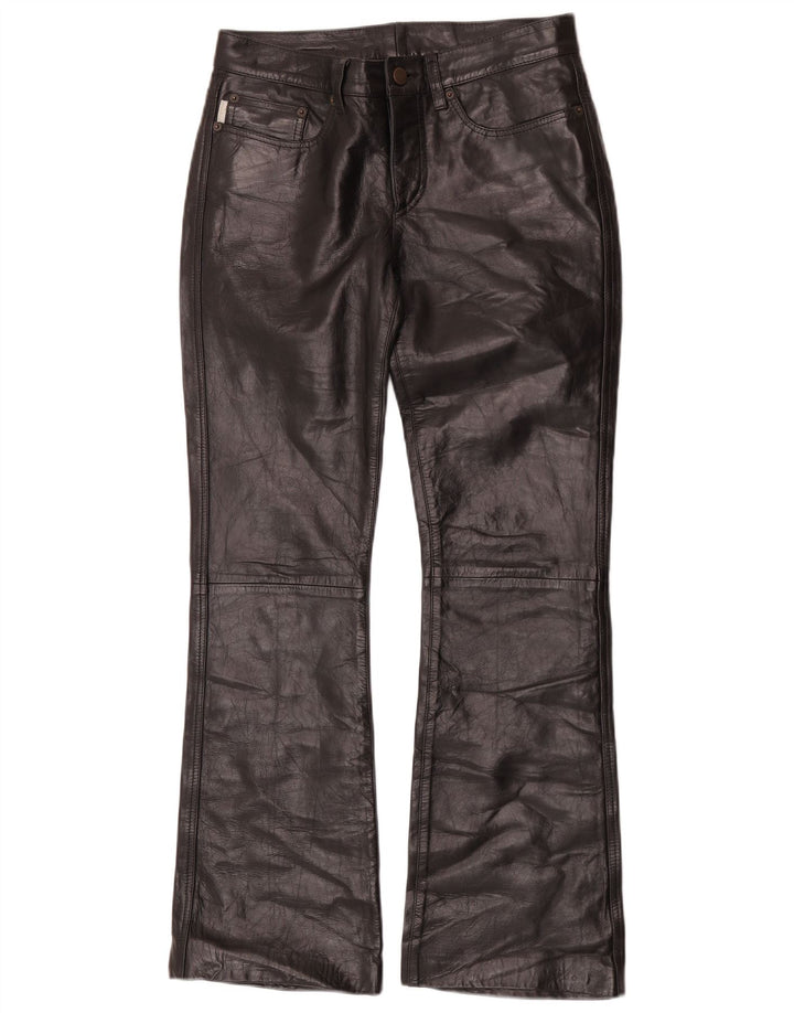 Calça feminina de couro Iceberg Bootcut W27 L29 couro preto