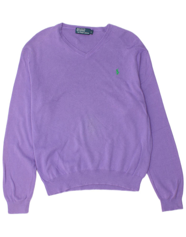 Polo Ralph Lauren Suéter masculino com decote em V grande algodão roxo