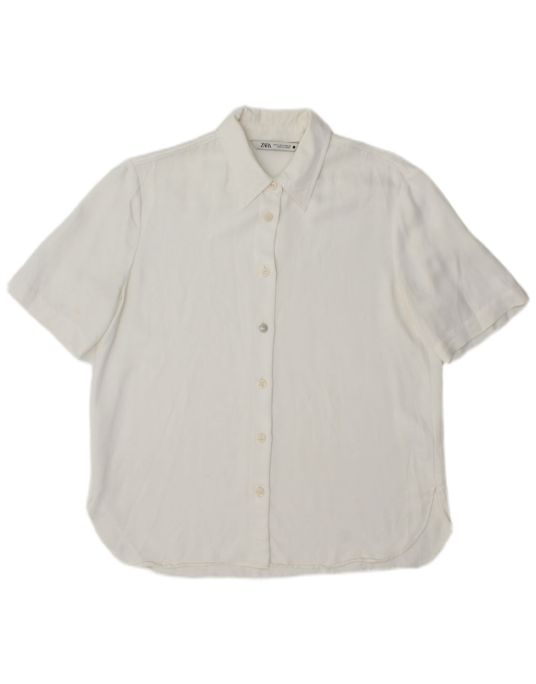 Camisa feminina de manga curta Zara UK 14 viscose branca média