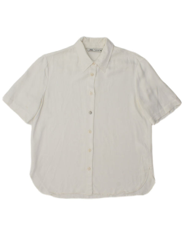 Camisa feminina de manga curta Zara UK 14 viscose branca média