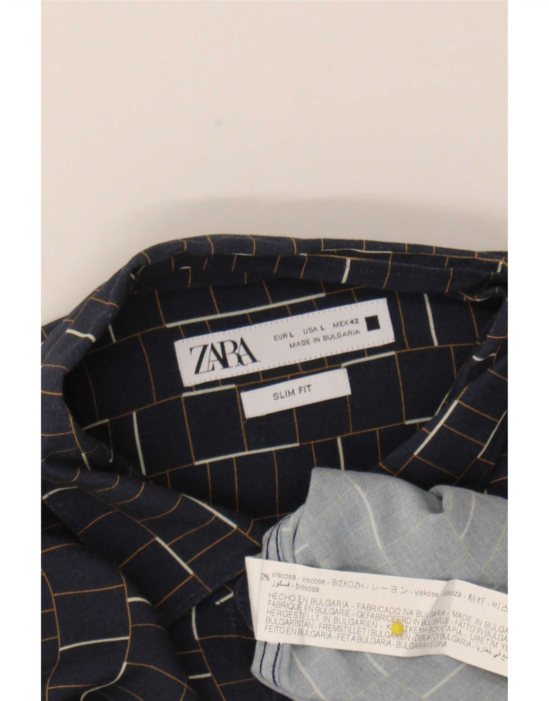 Zara Camisa masculina slim fit grande viscose xadrez azul marinho