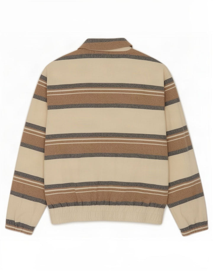 Jaqueta bomber masculina Zara UK 38 algodão listrado bege médio