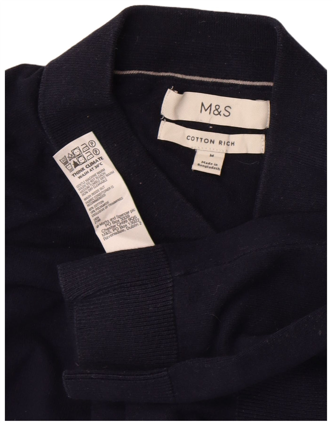 Suéter masculino Marks & Spencer com gola polo e algodão azul marinho médio