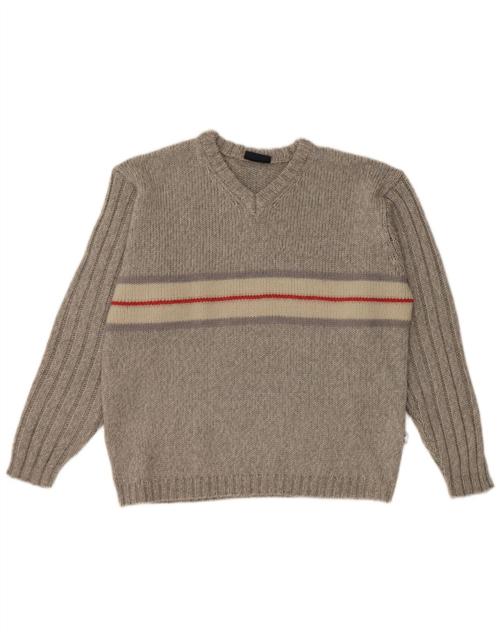 Suéter feminino Tom Tailor com decote em V Reino Unido 16 grande bloco colorido cinza