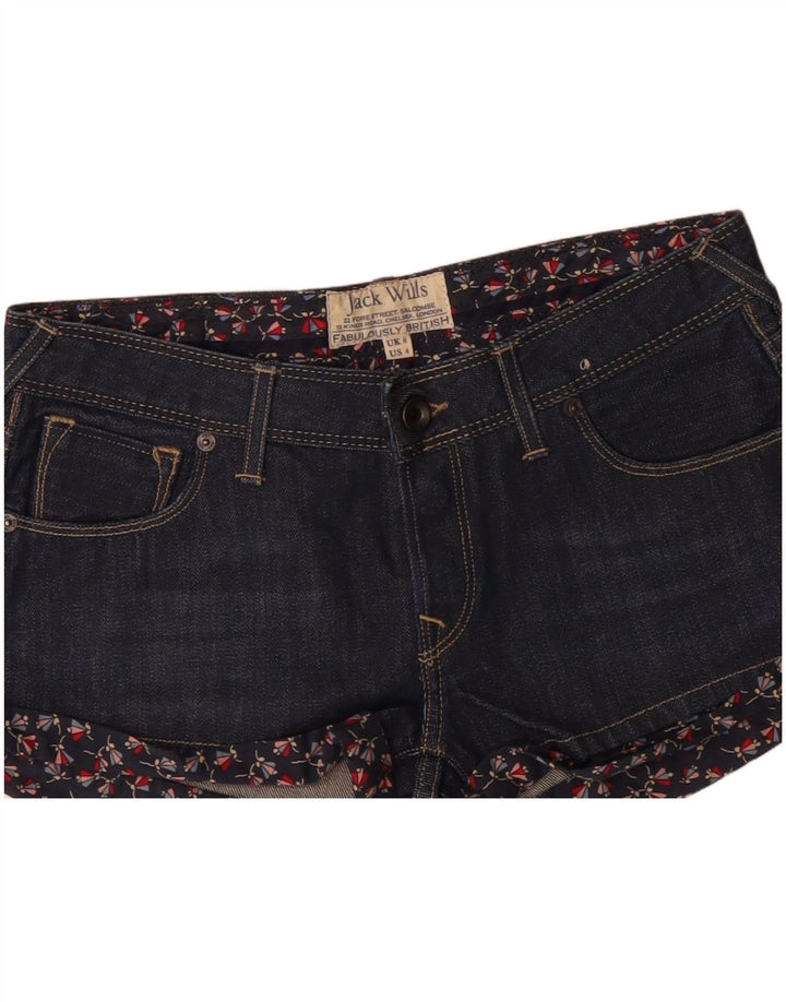 Shorts jeans feminino JACK WILLS Reino Unido 8 pequeno W28 azul marinho floral