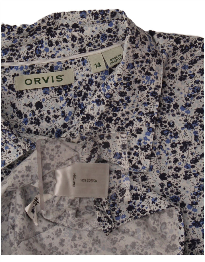 Camisa feminina Orvis Reino Unido 14 grande algodão floral azul