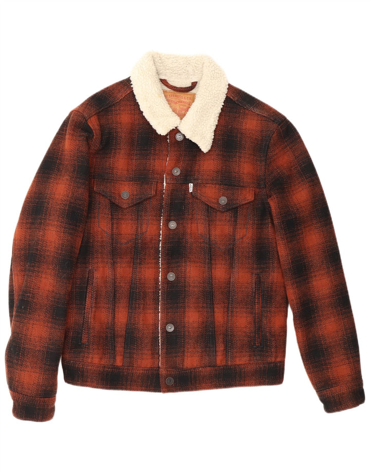 Jaqueta masculina Sherpa Levi's UK 36 poliéster xadrez marrom pequeno