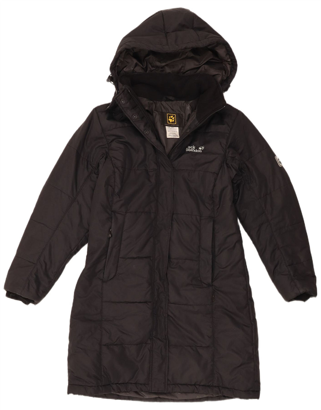 Casaco acolchoado com capuz feminino Jack Wolfskin Reino Unido 10 pequeno poliéster preto