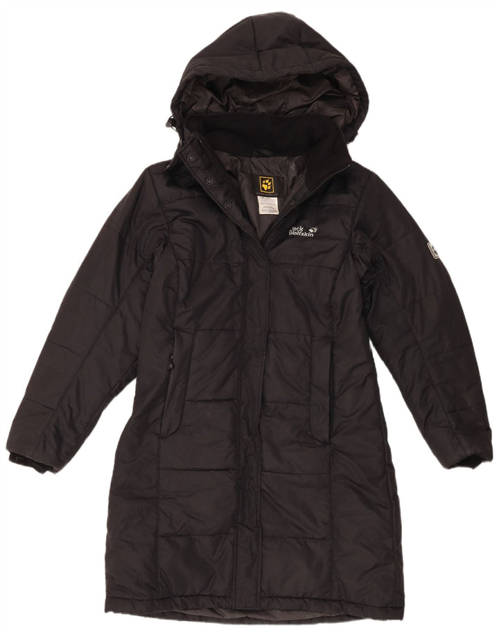 Casaco acolchoado com capuz feminino Jack Wolfskin Reino Unido 10 pequeno poliéster preto
