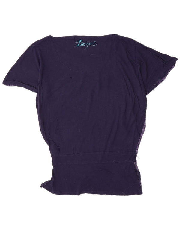 Blusa Batwing Feminina Desigual Top UK 10 Pequena Viscose Azul Marinho