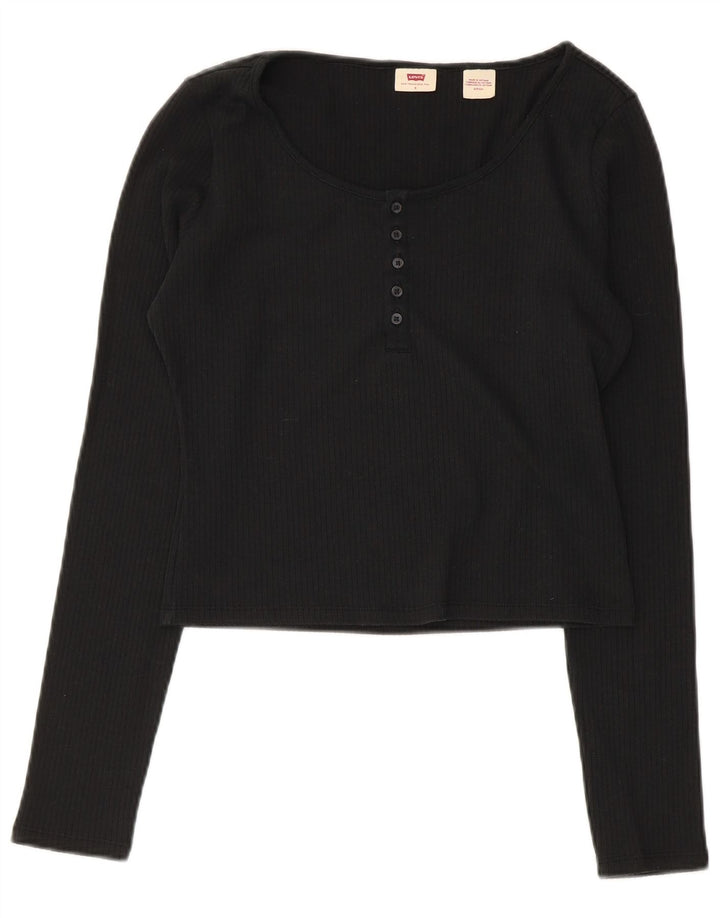 Top cropped feminino Levi's manga comprida Reino Unido 10 pequeno algodão preto