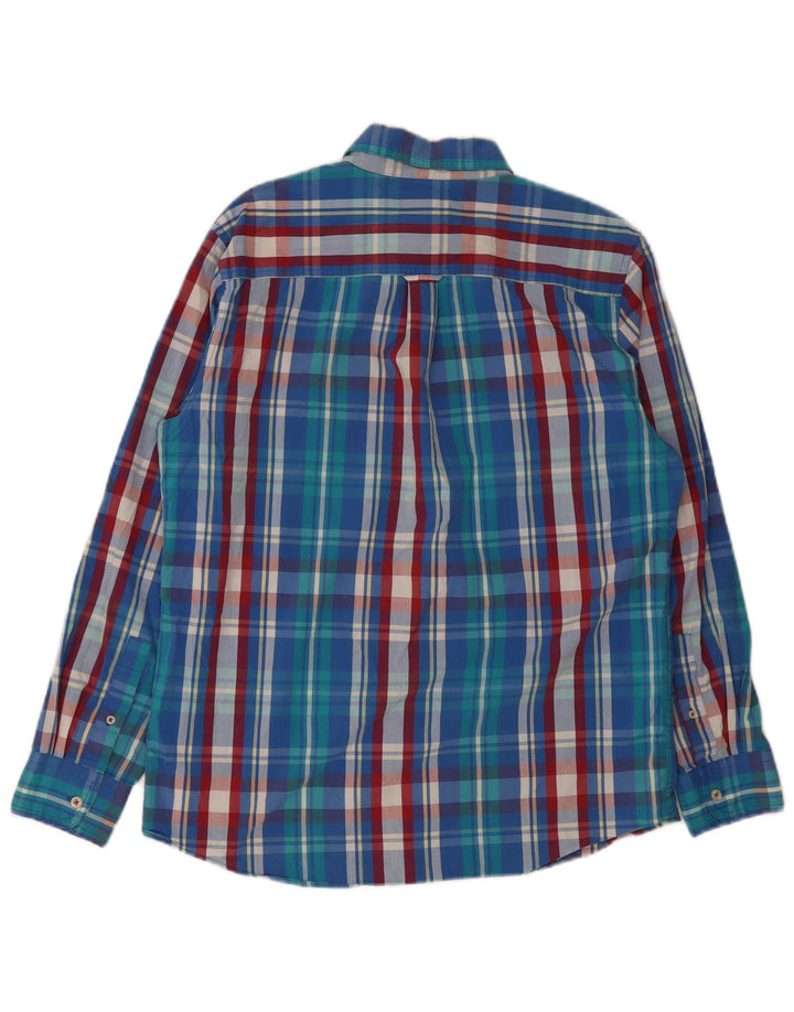 Camisa masculina Chaps Easy Care de algodão xadrez azul médio