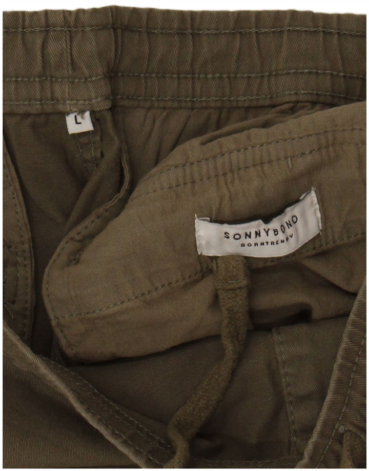 SONNY BONO Shorts cargo masculino grande W34 algodão verde