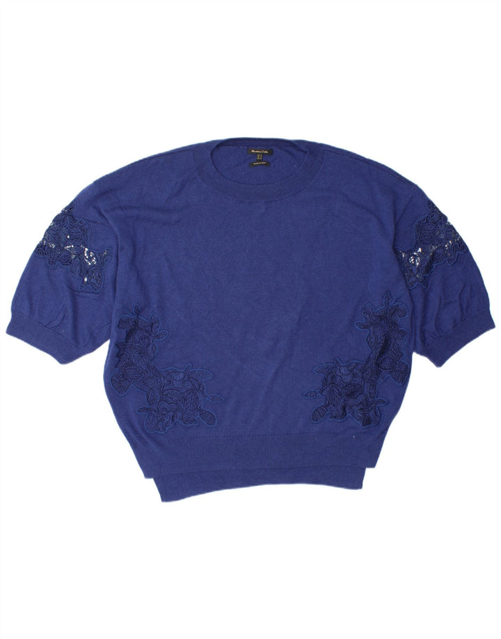 Suéter feminino MASSIMO DUTTI com gola redonda grande Reino Unido 14 azul médio