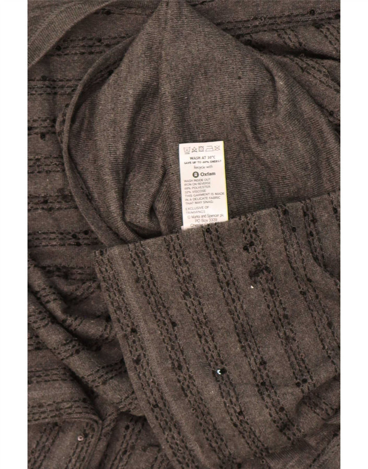 Top feminino Zara manga 3/4 UK 20 2XL poliéster listrado cinza