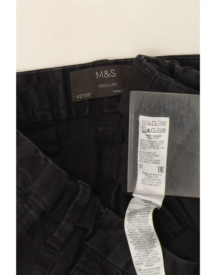 Calça chino masculina reta regular Marks & Spencer W42 L33 azul marinho