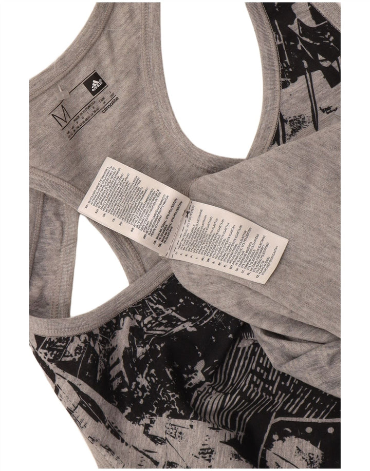 Adidas Womens Climalite Graphic Vest Top UK 12/14 Médio Cinza Geométrico