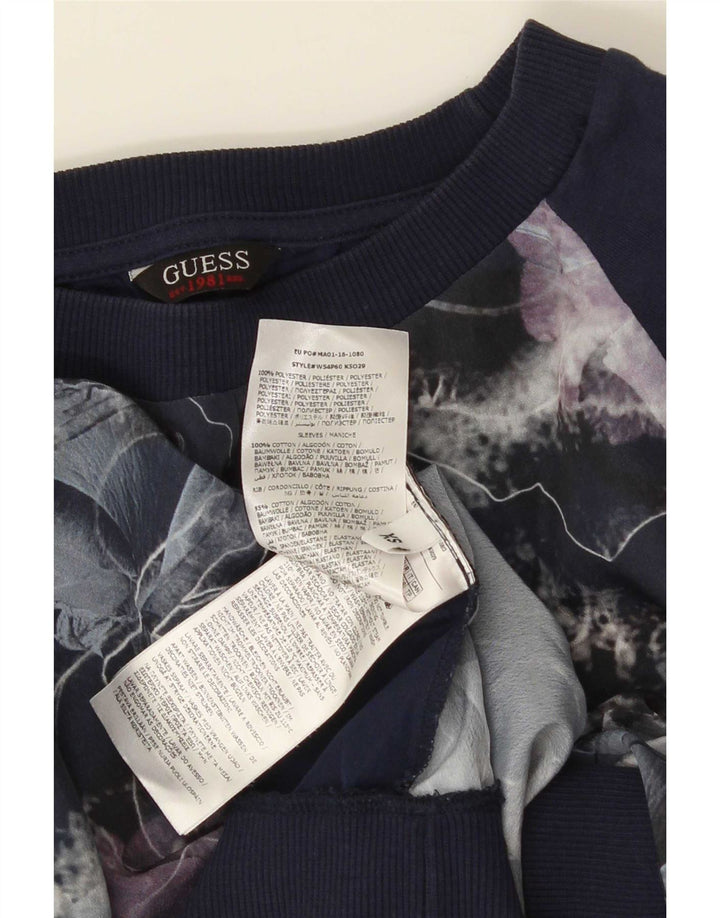 Suéter de moletom grande feminino Guess Reino Unido 6 XS azul marinho floral poliéster