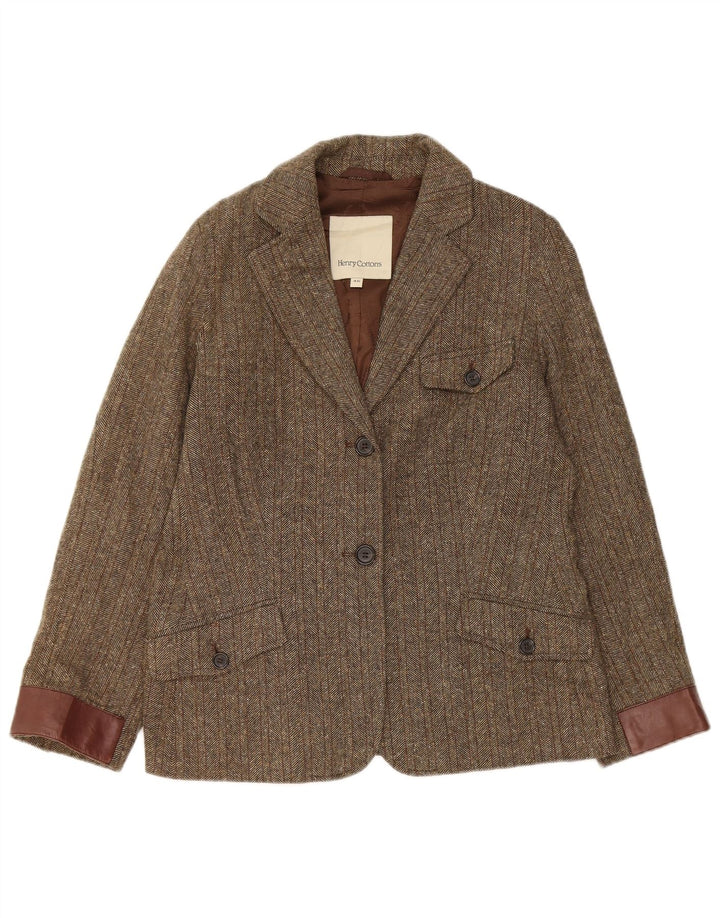 Jaqueta blazer feminina de 2 botões Henry s IT 46 grande espinha de peixe marrom