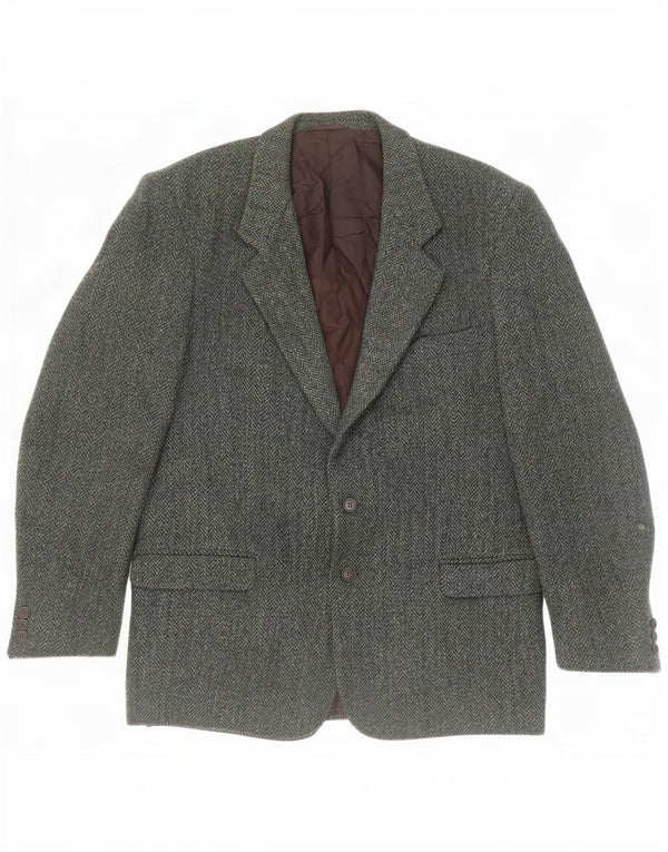 Jaqueta blazer masculina de 2 botões Harris Tweed IT 54 2XL espinha de peixe verde