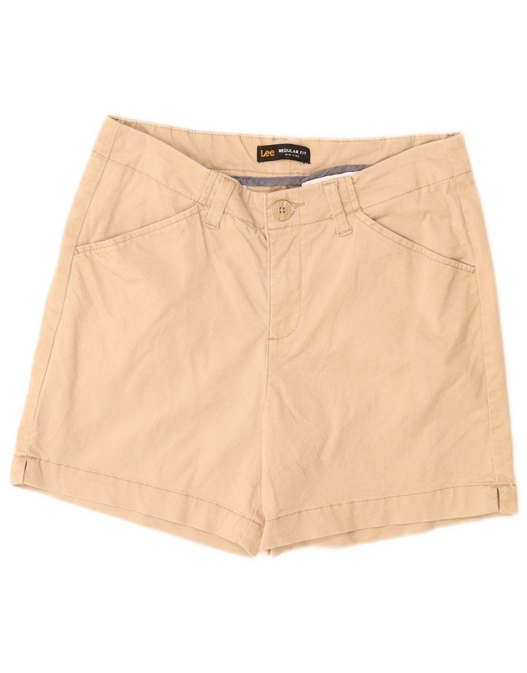 Shorts feminino Lee de cintura média, ajuste regular, casual, US 6, médio, W28, algodão bege