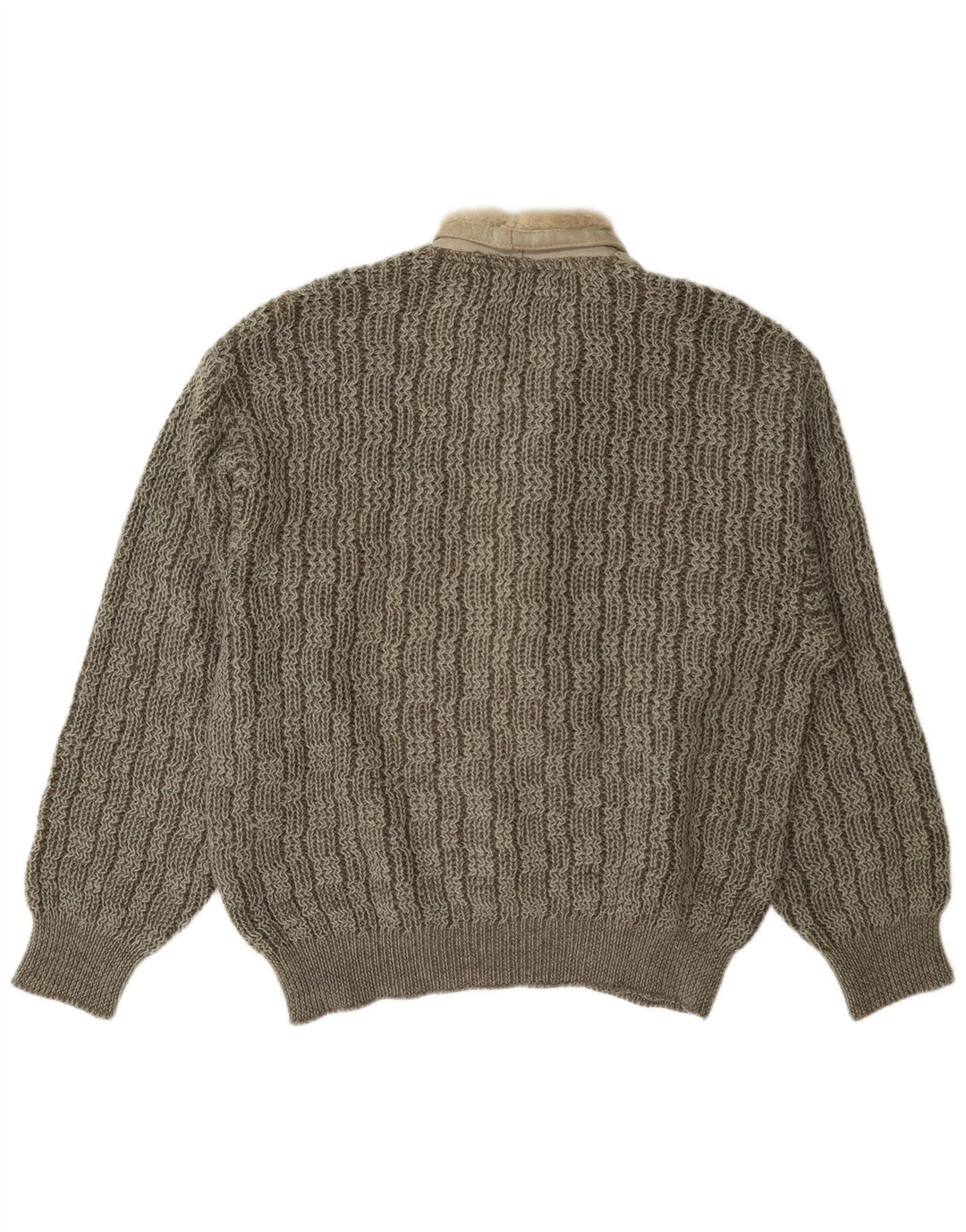 Suéter vintage masculino com gola xale e lã grande em bloco cinza