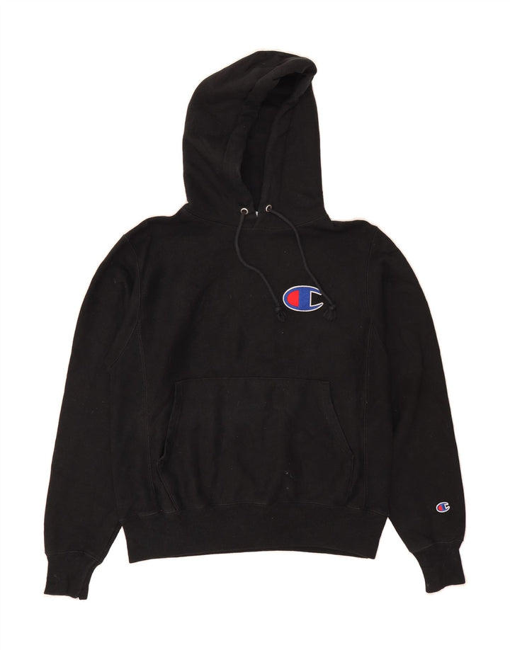 CHAMPION Mens Graphic Hoodie Jumper Small Black Cotton Vintage Champion and Second-Hand Champion from Messina Hembry 