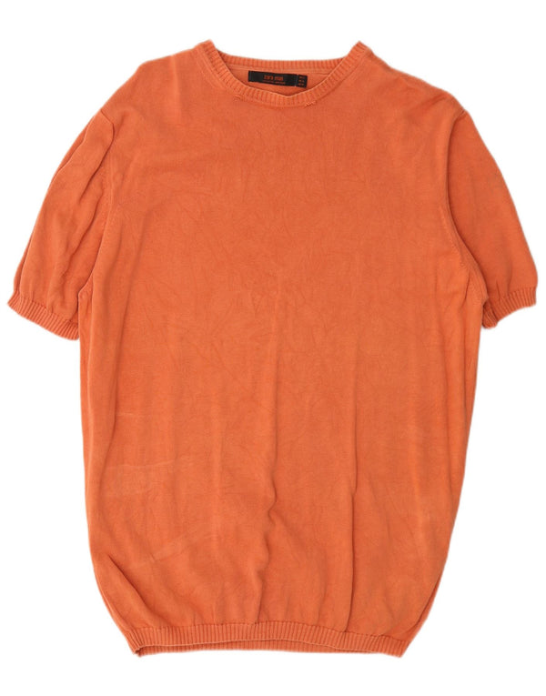 Zara Suéter masculino de manga curta com gola canoa XL laranja algodão