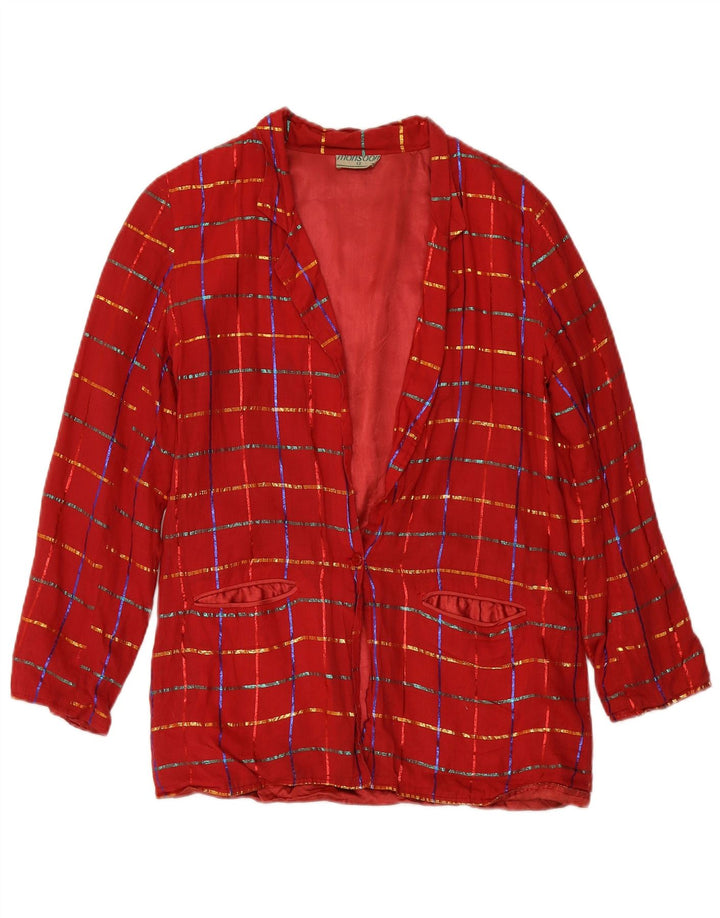 Jaqueta blazer feminina MONSOON com 1 botão Reino Unido 12 algodão xadrez médio borgonha