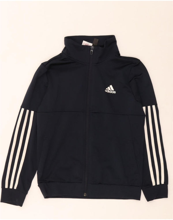 ADIDAS Boys Tracksuit Top Jacket 9-10 Years Navy Blue Polyester