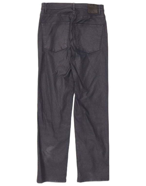 Calça casual feminina Massimo Dutti reta encerada UE 36 XS W26 L27 Marinha B