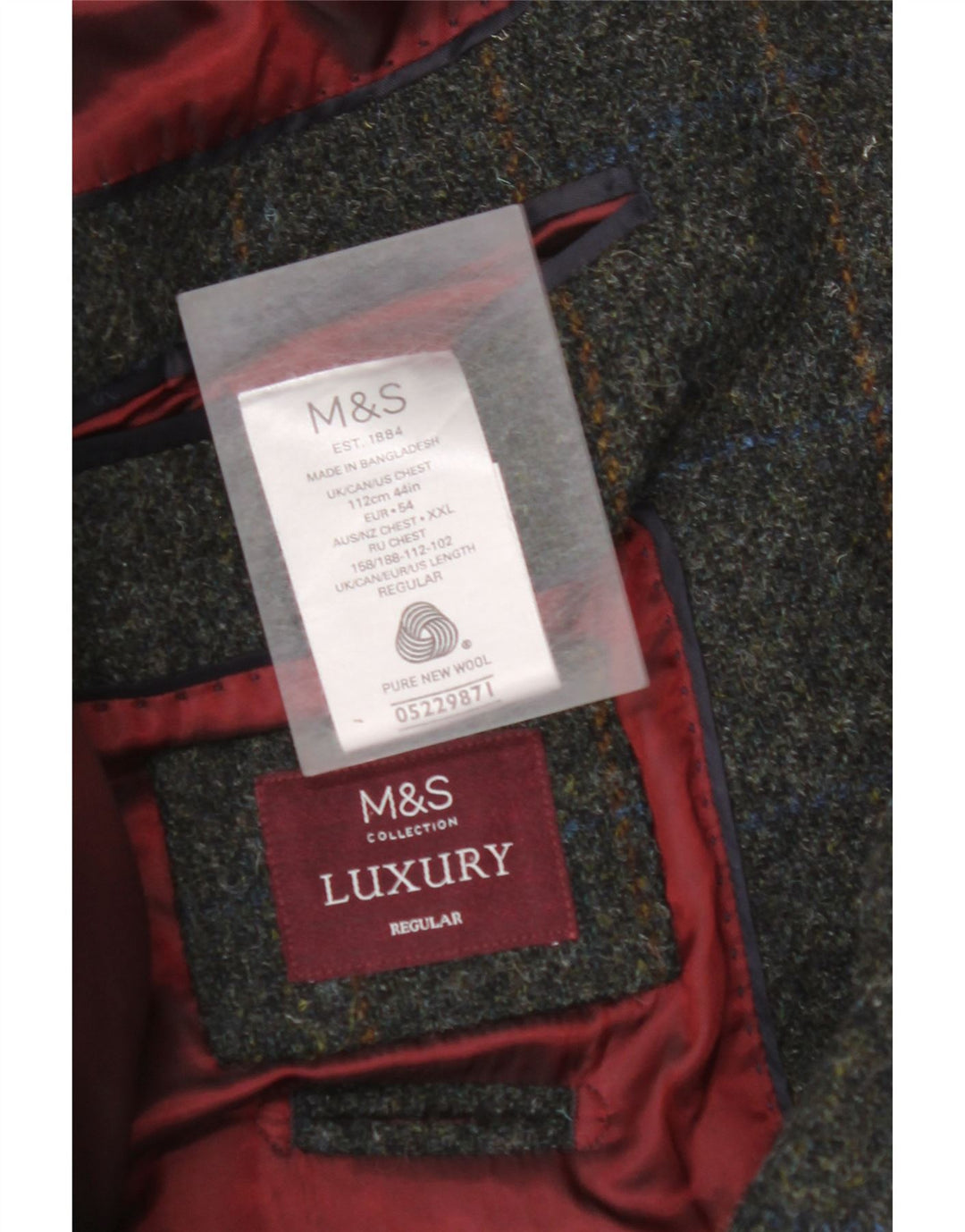 MARKS & SPENCER Jaqueta blazer masculina de 2 botões UE 54 2XL verde xadrez nova lã