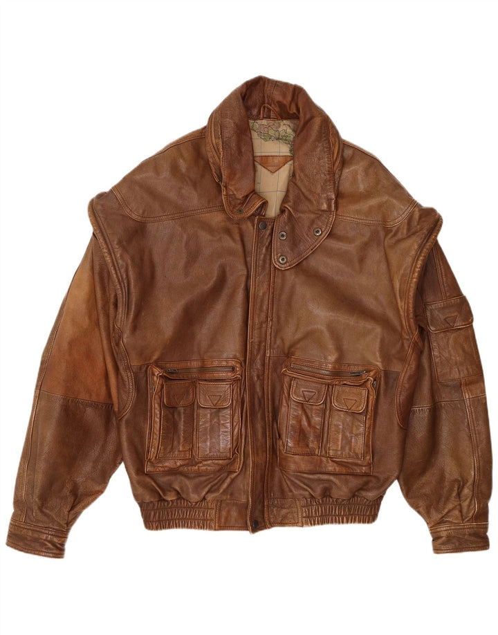 Jaqueta de couro masculina Milan UK 40 grande couro marrom