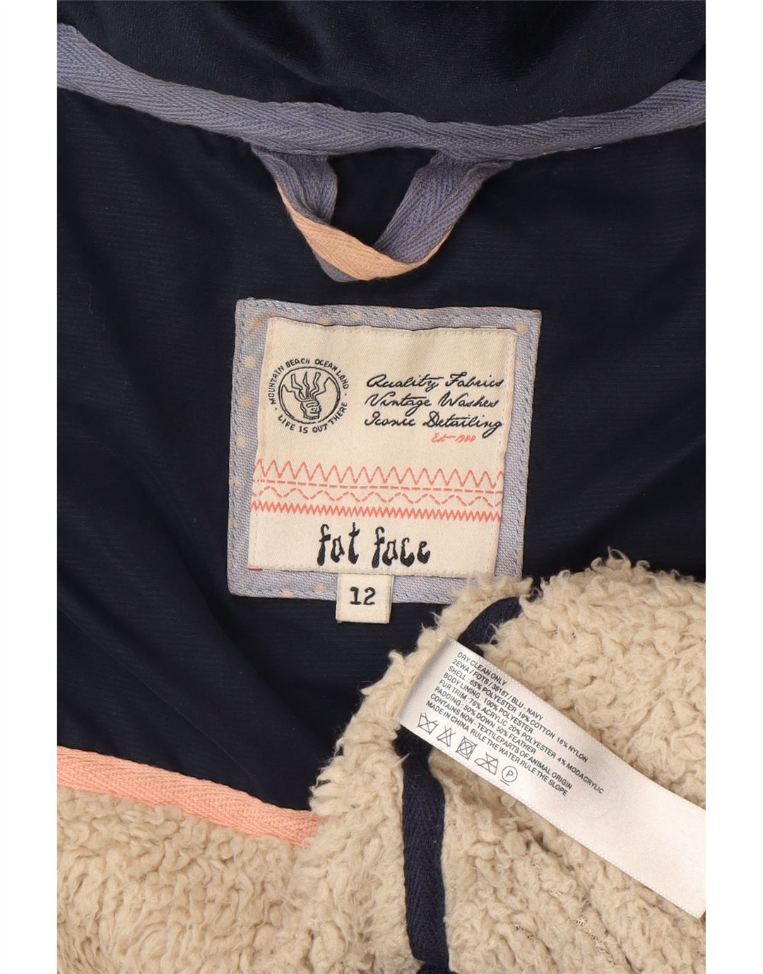 Colete acolchoado com capuz feminino Fat Face UK 12 poliéster azul marinho médio