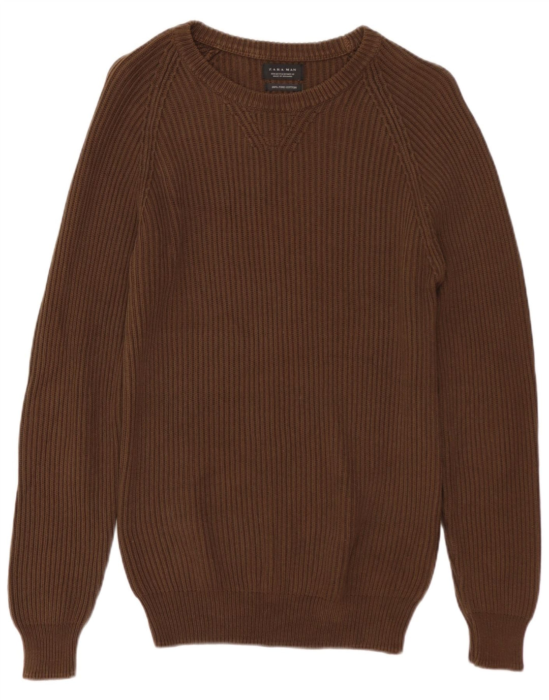 Suéter masculino ZARA com gola canoa de algodão marrom médio