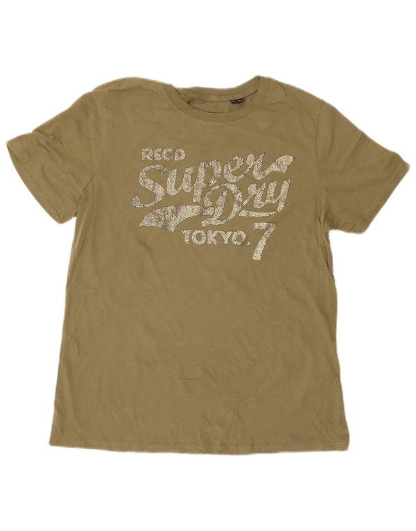 Camiseta feminina Superdry com estampa gráfica UK 14 grande algodão verde