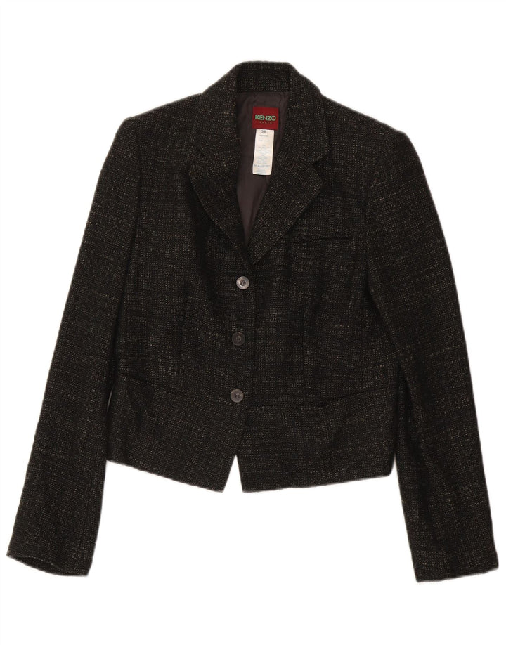 Jaqueta blazer feminina Kenzo com 3 botões EU 38 lã manchada marrom médio