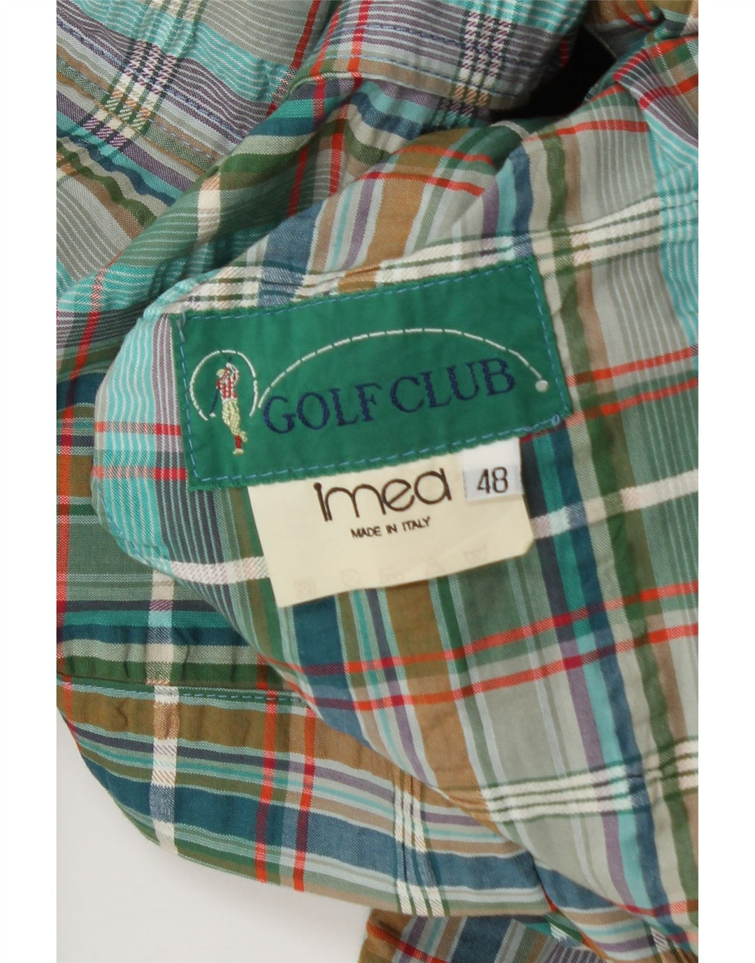 Jaqueta blazer masculina vintage com 3 botões IT 48 algodão xadrez verde médio