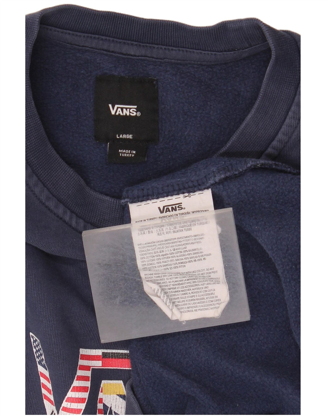 VANS moletom gráfico masculino jumper grande algodão azul marinho