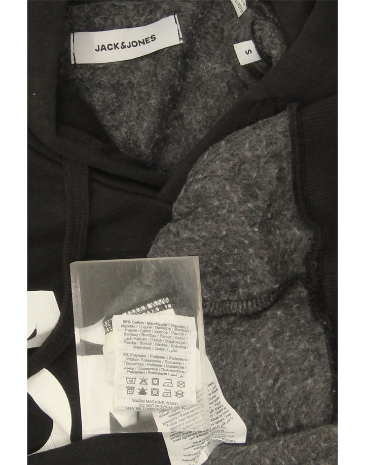 JACK & JONES Mens Graphic Hoodie Jumper Small Black Cotton Vintage Jack & Jones and Second-Hand Jack & Jones from Messina Hembry 