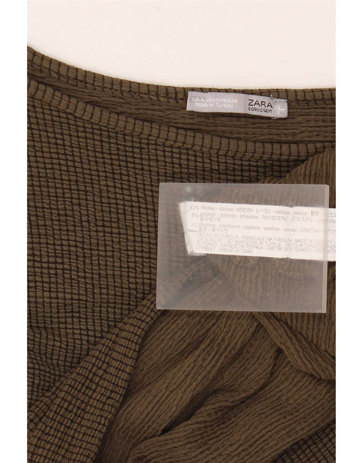 Zara Top feminino oversized manga 3/4 Reino Unido 14 Viscose cáqui médio