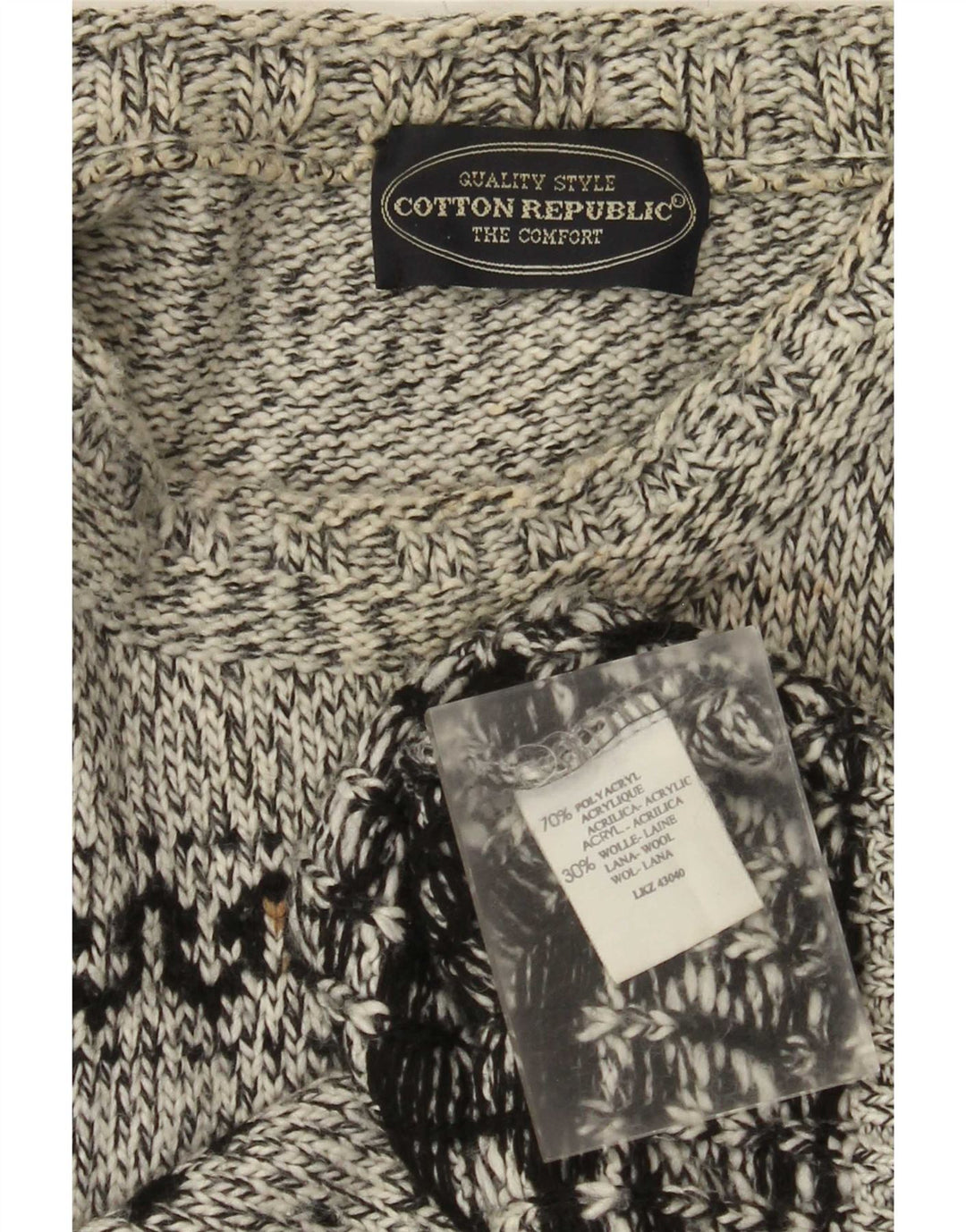 Suéter masculino Cotton Republic com gola redonda cinza médio Fair Isle