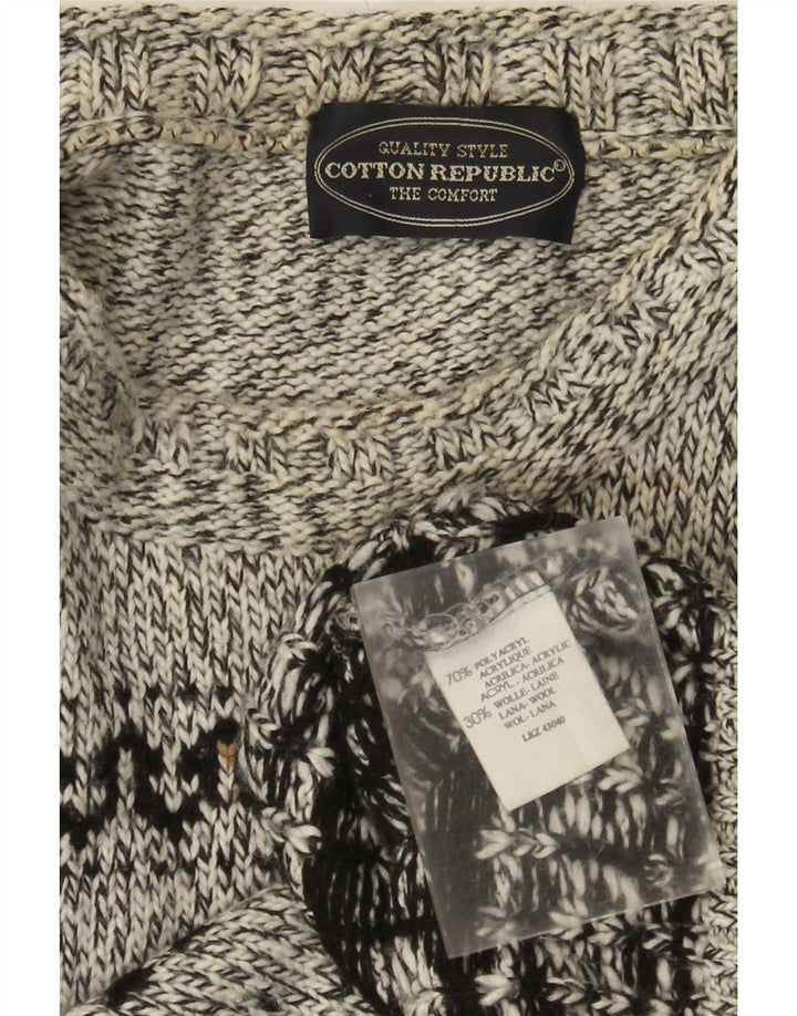 Suéter masculino Cotton Republic com gola redonda cinza médio Fair Isle