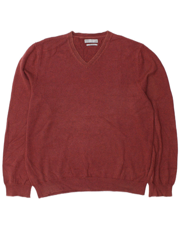 Suéter masculino Marks & Spencer com decote em V XL de algodão marrom