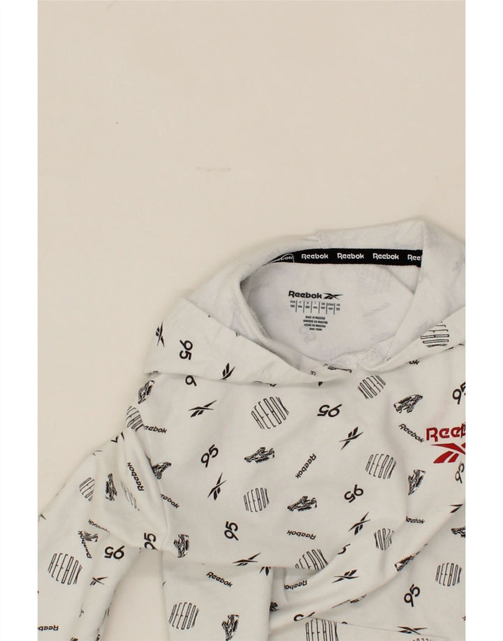 REEBOK Boys Graphic Hoodie Jumper 9-10 Years White Cotton Vintage Reebok and Second-Hand Reebok from Messina Hembry 